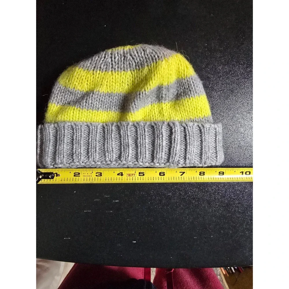 GAP Kids‎ Vintage Beanie Hat Gray Yellow Stripe Alpaca Acrylic One Size Unisex